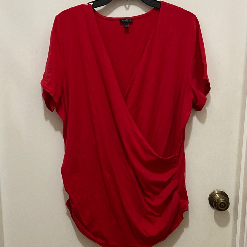 Talbots Red Wrap-Style Top Size 2X